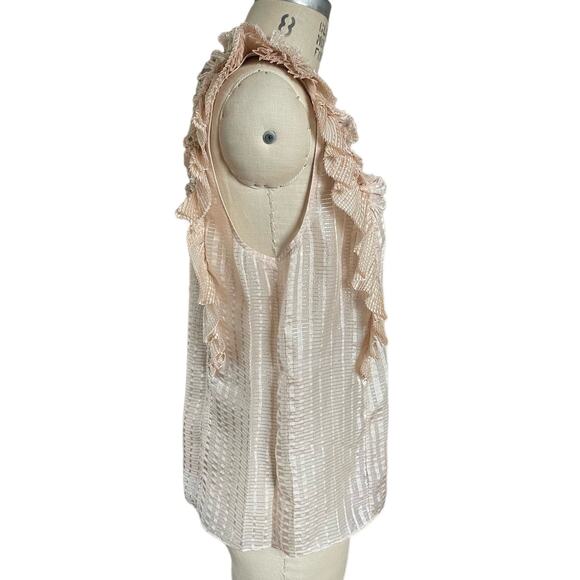 Rebecca Taylor Pale Pink & Silver Silk Sleeveless Ruffle Blouse Size 12 - Picture 3 of 7